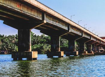 Low angle view of bridge over river against sky