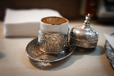 Close-up of coffee on table