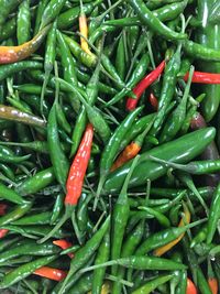 Full frame shot of red chili peppers for sale at market