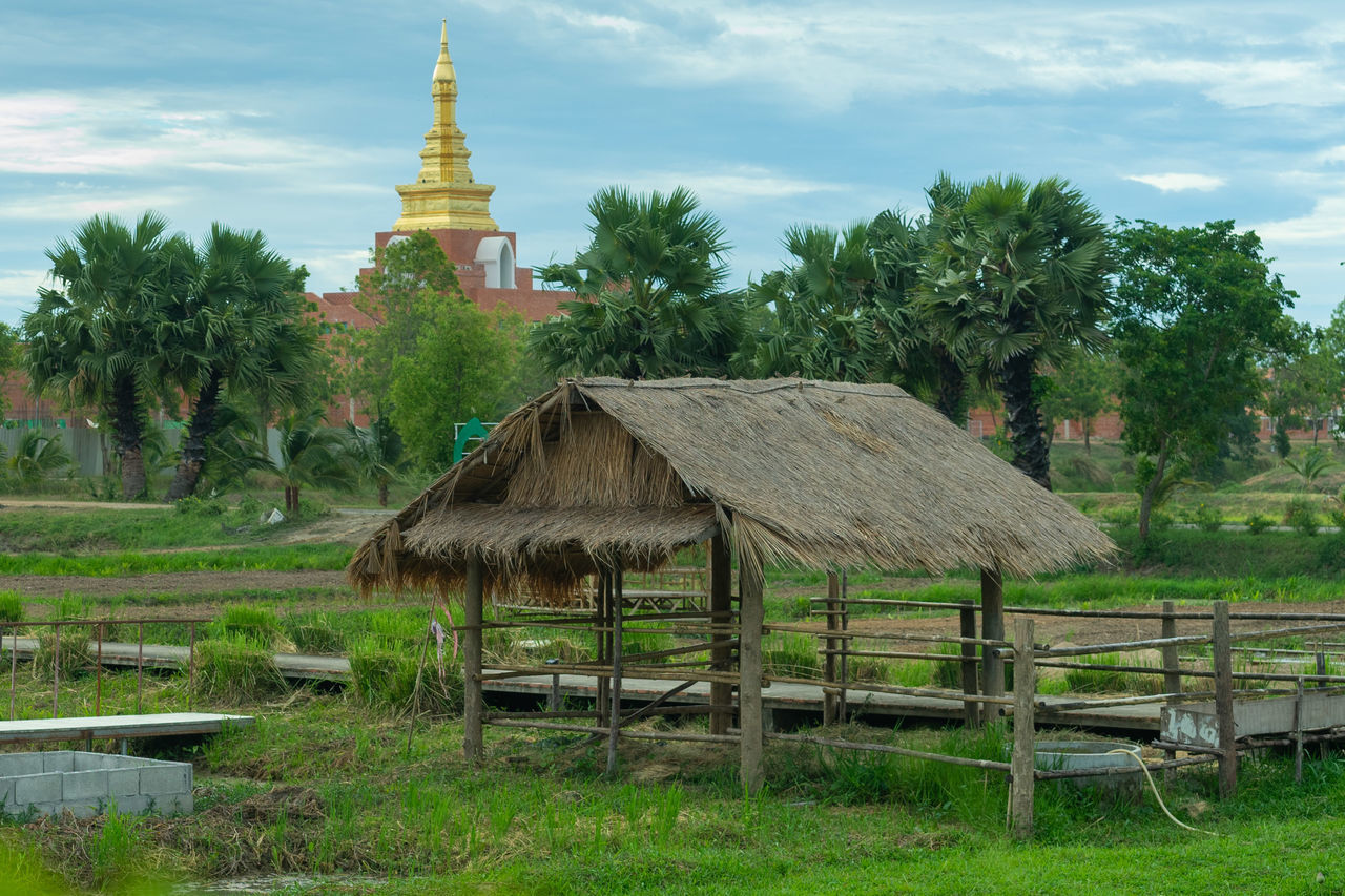 BUILT STRUCTURE AGAINST TREES AND BUILDING