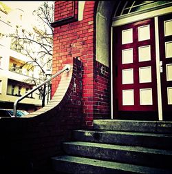 Low angle view of stairs against building