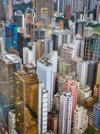 High angle view of modern buildings in city