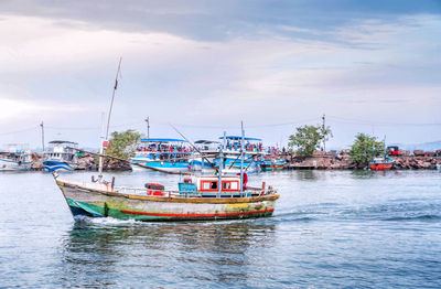 Sri lanka. early morning fishing boats. horizontal photo