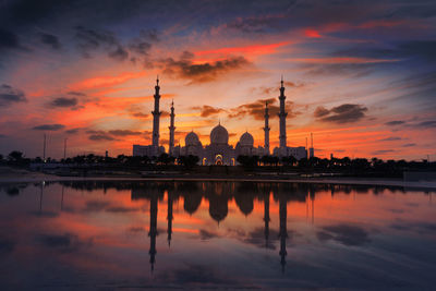 Scenic view of river against sky during sunset