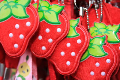 Detail shot of strawberry shaped key chains