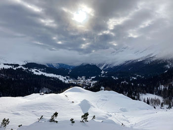 Scenic view of snowcapped mountains against sky