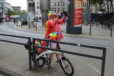 People riding bicycle on street