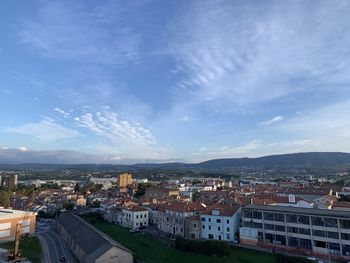 High angle shot of townscape against sky