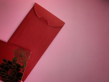 High angle view of gift on table