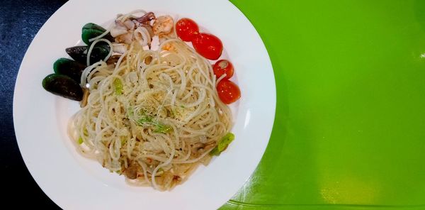 High angle view of meal served in plate