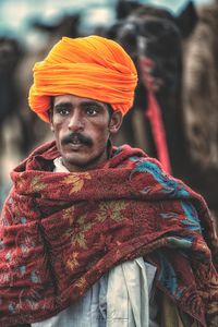 Close-up of man wearing turban