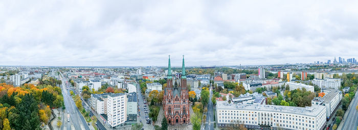 High angle view of cityscape against sky