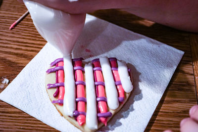 High angle view of candies on table