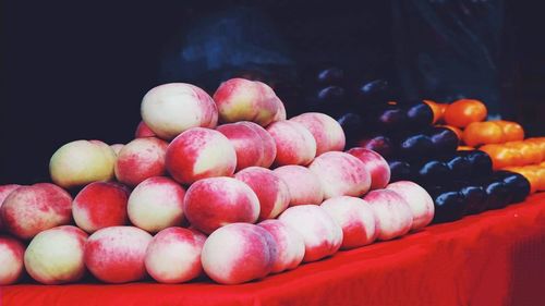 Close-up of apples for sale at market stall