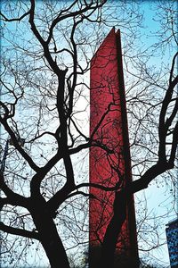 Low angle view of bare trees against sky