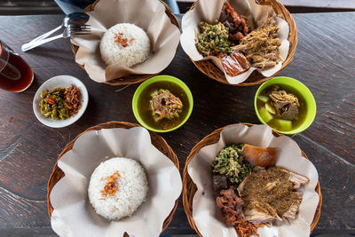 High angle view of food on table