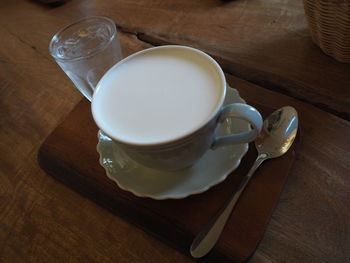 High angle view of breakfast on table