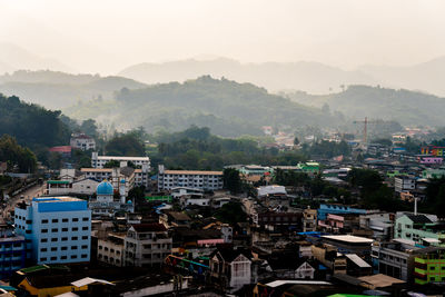 High angle view of townscape against sky