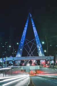 Light trails on road at night