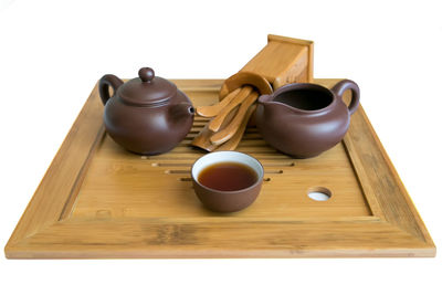 Close-up of tea cup on table