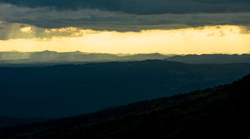 Panoramic landscape of mountain ridges with sunset sky and cloud at a national park of thailand