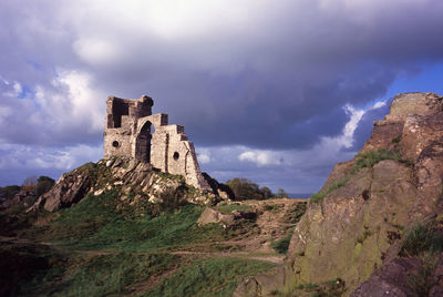 Mow cop castle against cloudy sky