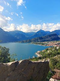 Lake and mountains panorama, lake grada italy 