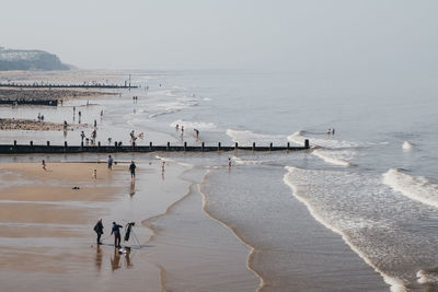 Sunny day on a beach in cromer, a seaside town in norfolk, uk.