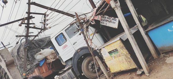 Low angle view of man working on street