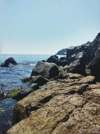 Scenic view of sea against clear sky