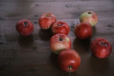 High angle view of apples on table