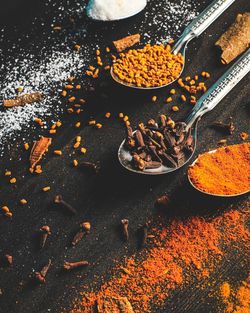 High angle view of food on table