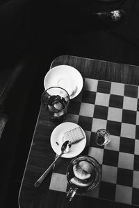 High angle view of breakfast on table