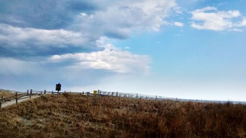 Scenic view of landscape against cloudy sky