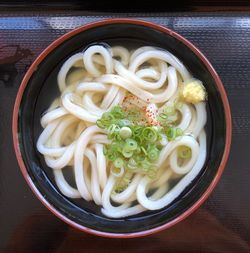 High angle view of noodles in bowl