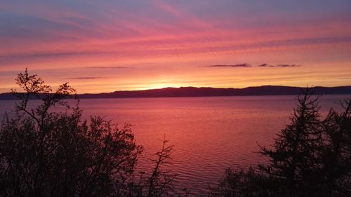 Scenic view of lake against sky during sunset