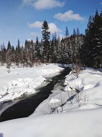 Snow covered landscape against sky