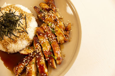 High angle view of meal served in plate