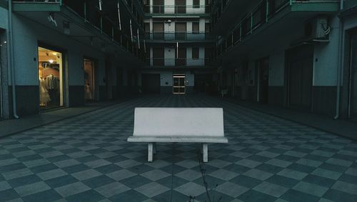 Empty benches in the dark