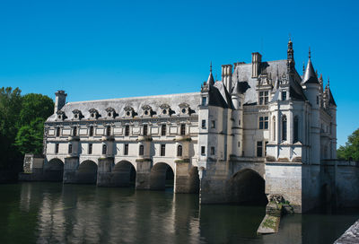 Historic building by river against clear sky