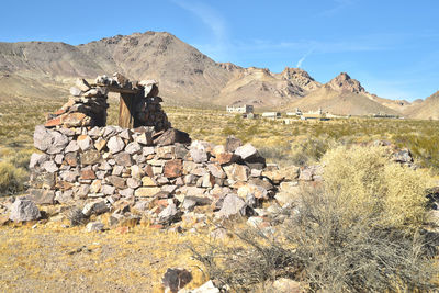 Stone wall with mountain in background