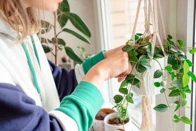 Midsection of woman holding potted plant