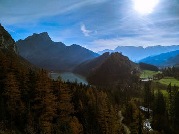 Panoramic view of landscape and mountains against sky