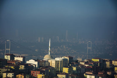 City skyline at sunset