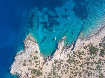 High angle view of rocks on beach