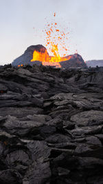 Scenic view of volcanic mountain against sky