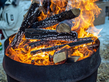 Close-up of bonfire on barbecue