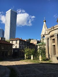 View of city against blue sky