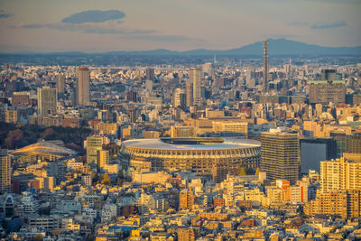 High angle view of buildings in city