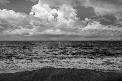 Scenic view of sea against cloudy sky